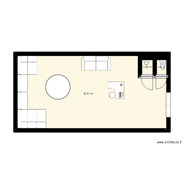 Animalerie Ines. Plan de 3 pièces et 44 m2