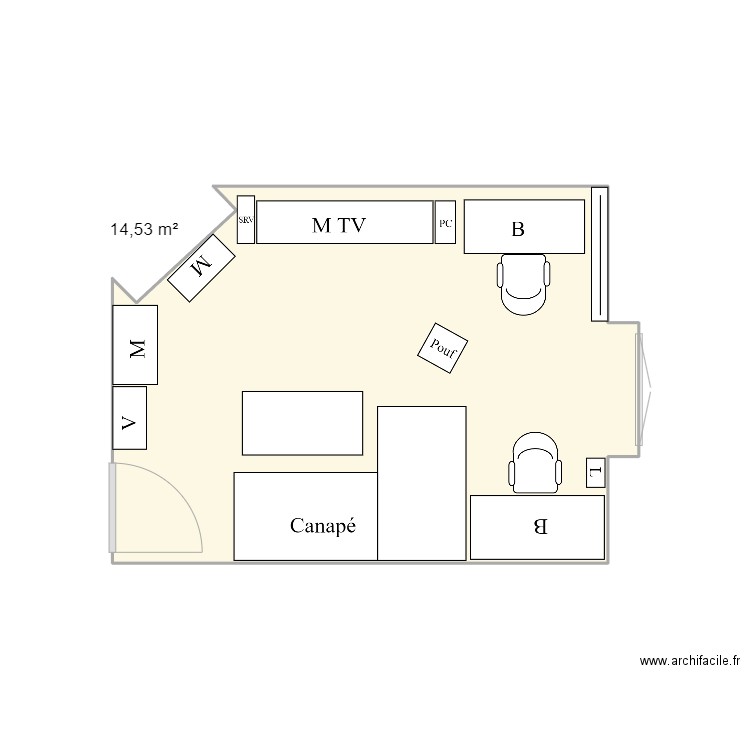 SALON2. Plan de 1 pièce et 15 m2