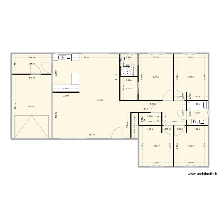 PAO5. Plan de 11 pièces et 140 m2