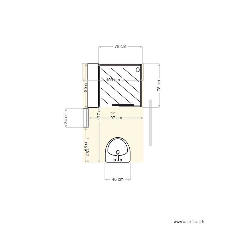 SDB. Plan de 1 pièce et 2 m2