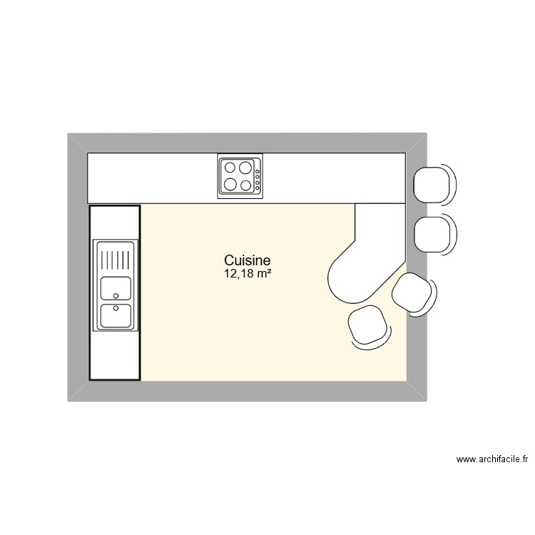 CUISINE. Plan de 1 pièce et 12 m2