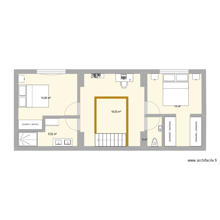 Plan etage 2. Plan de 5 pièces et 48 m2