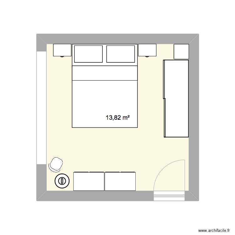 Chambre P. Plan de 1 pièce et 14 m2