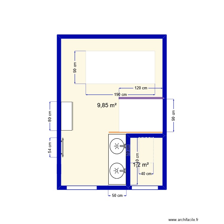 salle de bain. Plan de 2 pièces et 11 m2