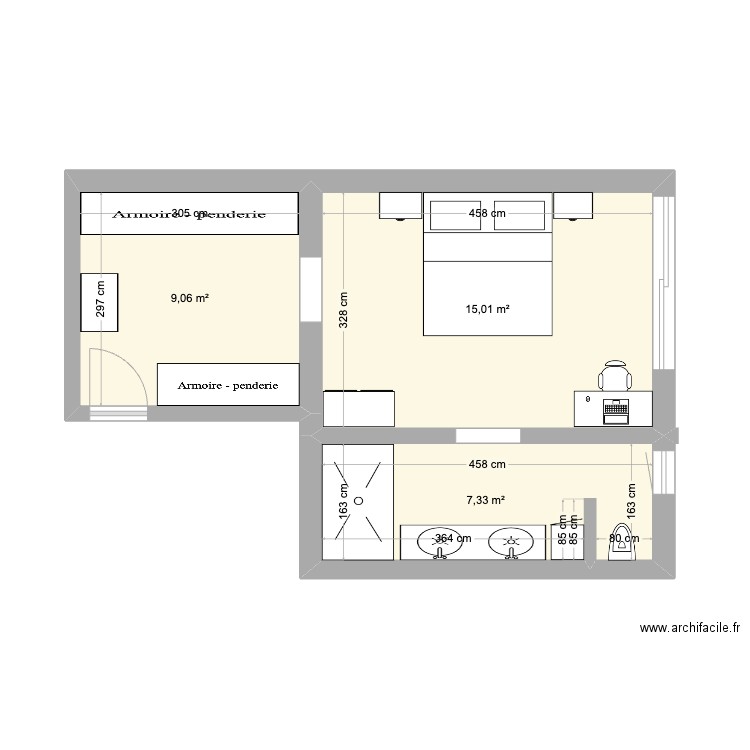 suite parentale 2. Plan de 3 pièces et 31 m2