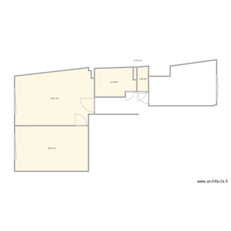 Plan  Chambre 2 enfants existant. Plan de 2 pièces et 35 m2