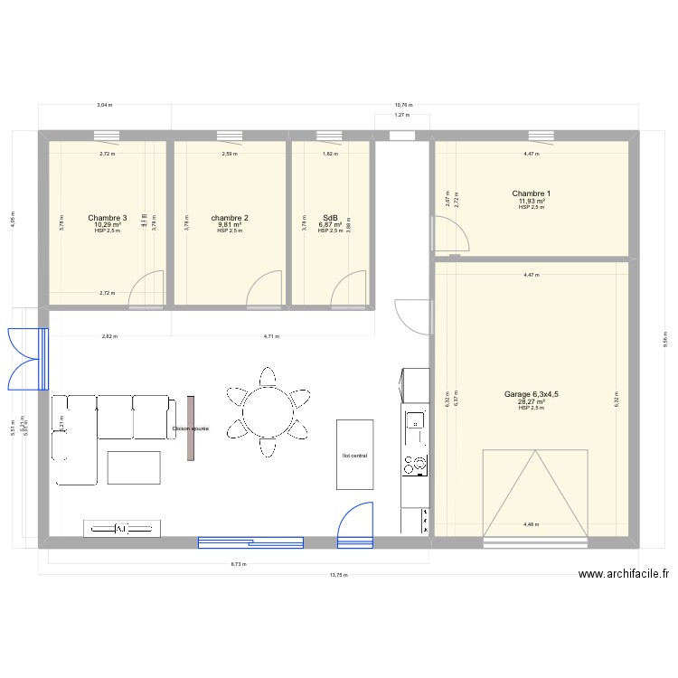 Plan Maison 2. Plan de 5 pièces et 67 m2