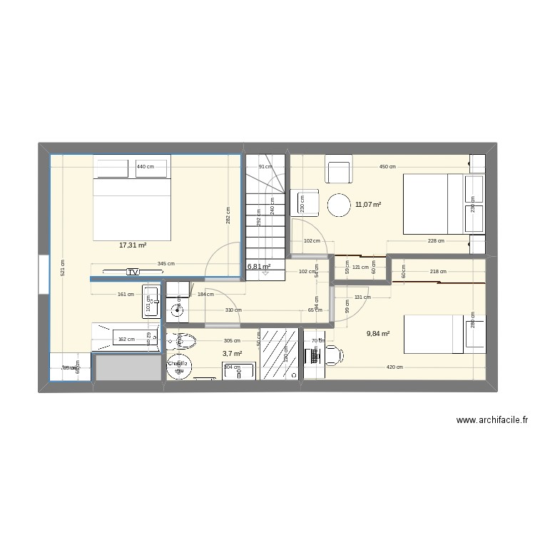 PAM HC etage 27. Plan de 6 pièces et 50 m2