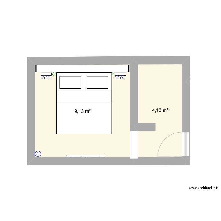 chambre parents. Plan de 2 pièces et 13 m2