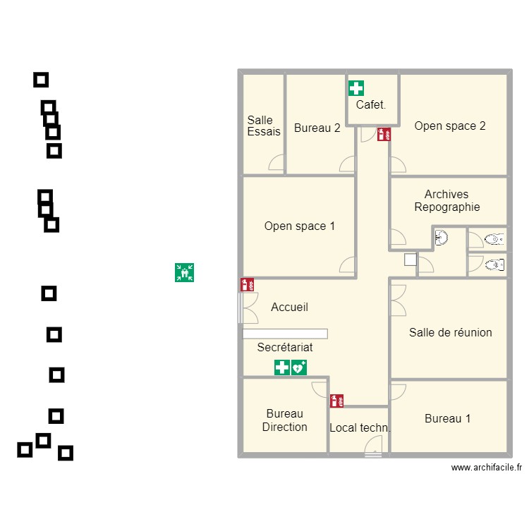 locaux. Plan de 13 pièces et 263 m2