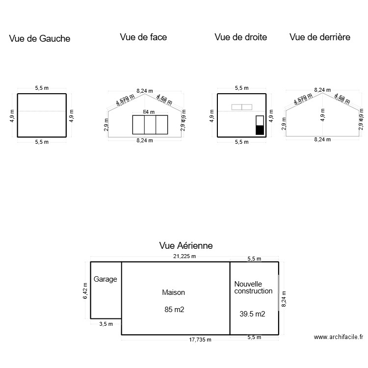 plan cotation. Plan de 5 pièces et 221 m2