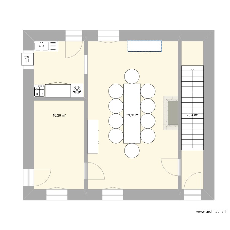 Tannières. Plan de 3 pièces et 54 m2