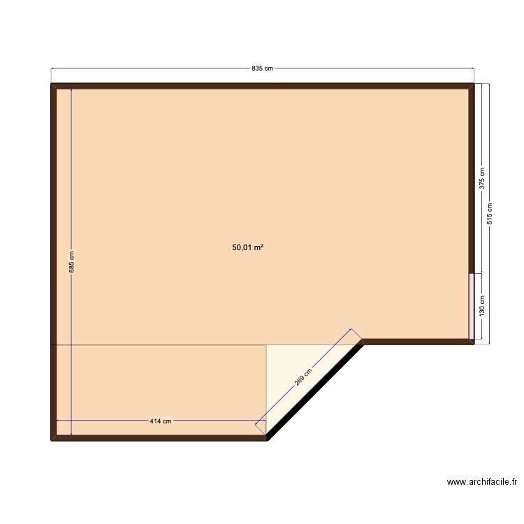 bloc. Plan de 1 pièce et 50 m2