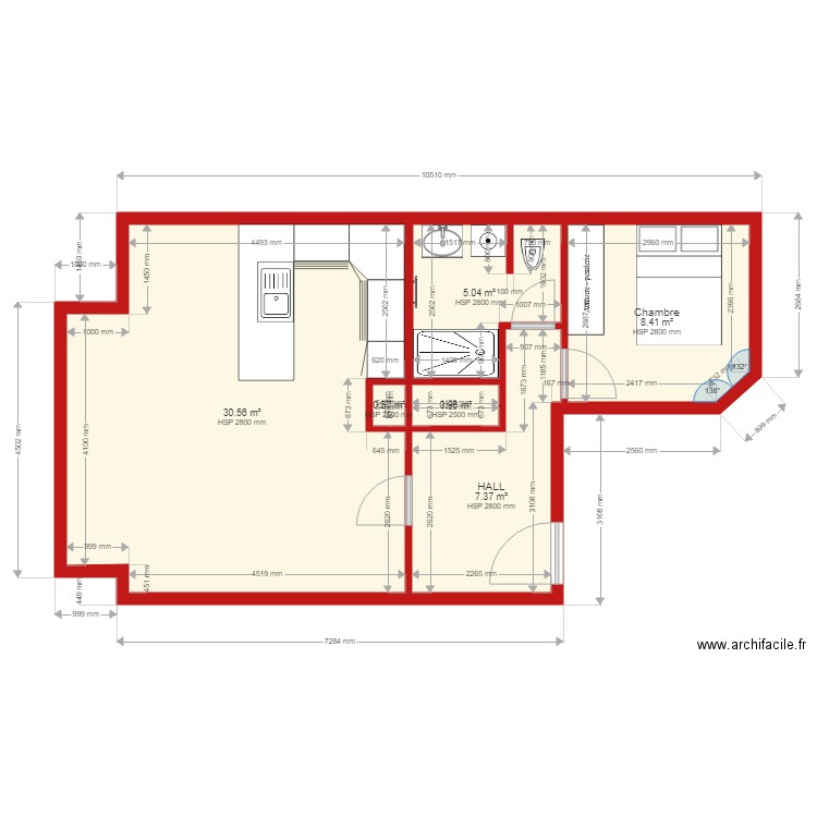 FLAT CENTRAL SITUATION PROJ. 2. Plan de 6 pièces et 53 m2