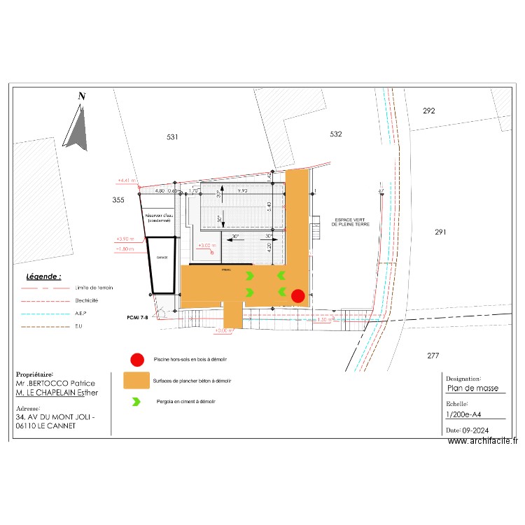 PCMI-2 BASE A DEMOLIR. Plan de 6 pièces et 206 m2