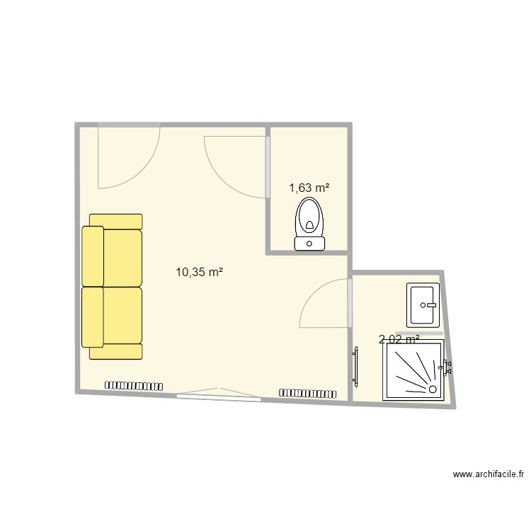 Plan salon 1. Plan de 3 pièces et 14 m2