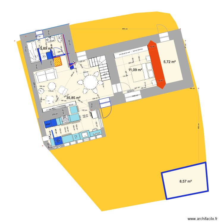 PRIEUX  RDC projet 1 eco. Plan de 5 pièces et 67 m2