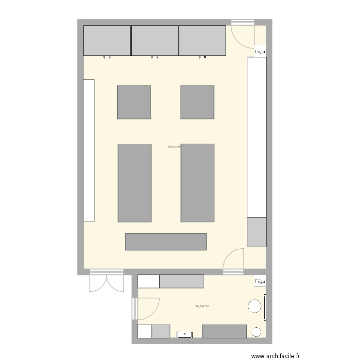 Salle Microbio. Plan de 2 pièces et 107 m2