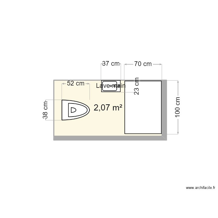 projet WC douche. Plan de 1 pièce et 2 m2