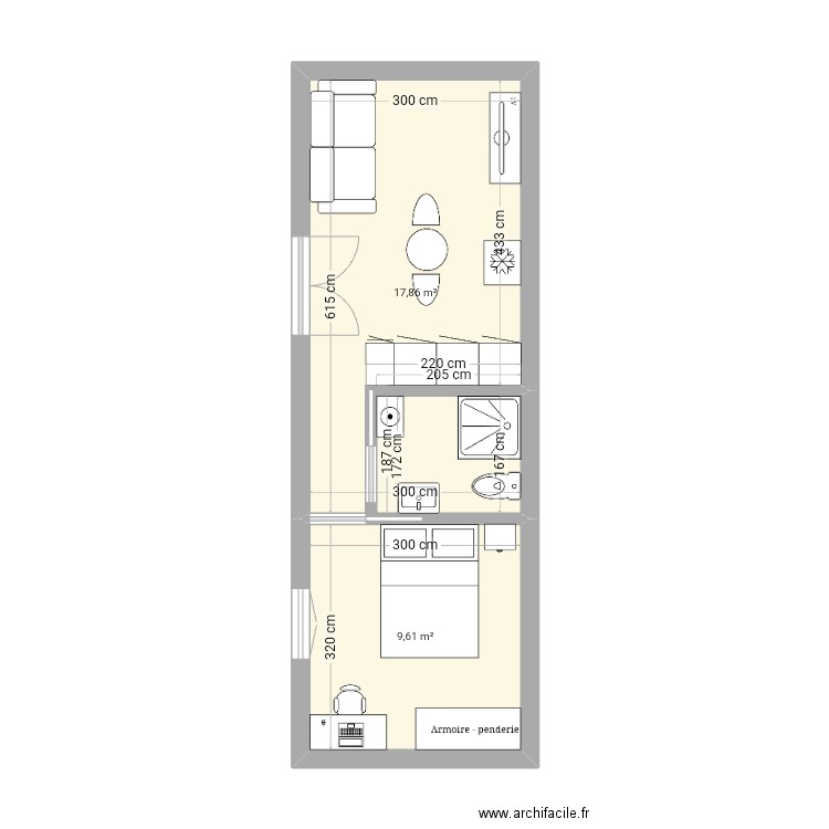 T2 garage. Plan de 2 pièces et 27 m2