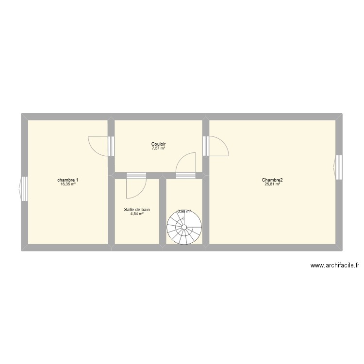 etage. Plan de 5 pièces et 59 m2