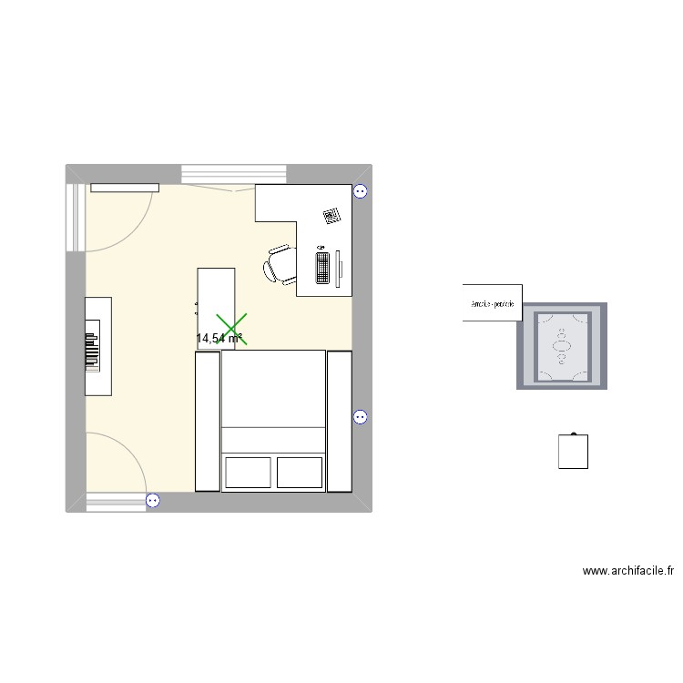 Chambre. Plan de 1 pièce et 15 m2