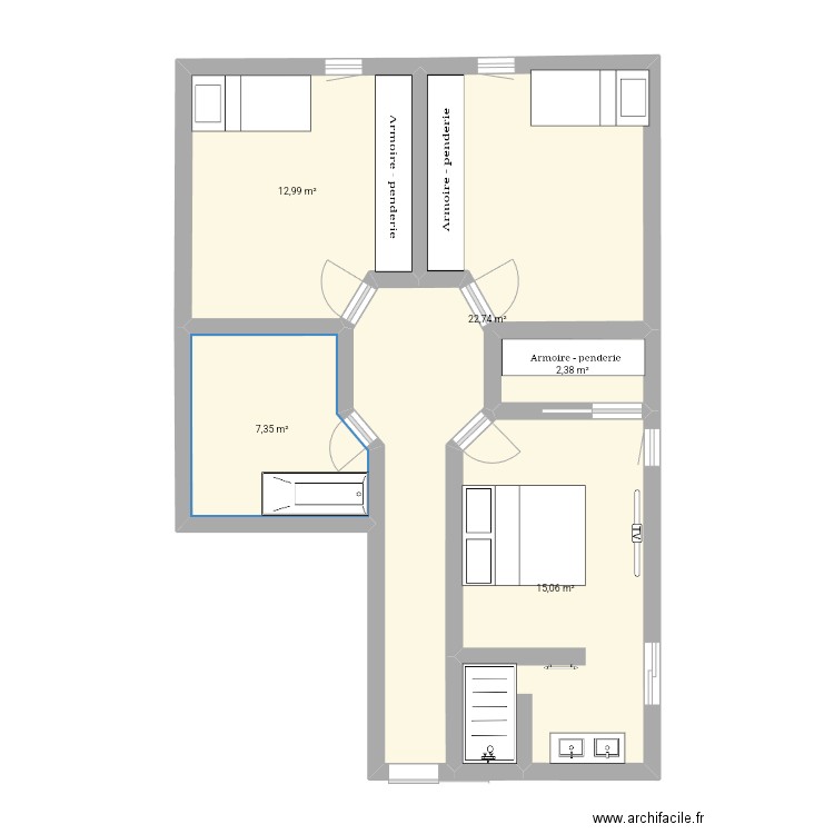 Maison. Plan de 5 pièces et 61 m2