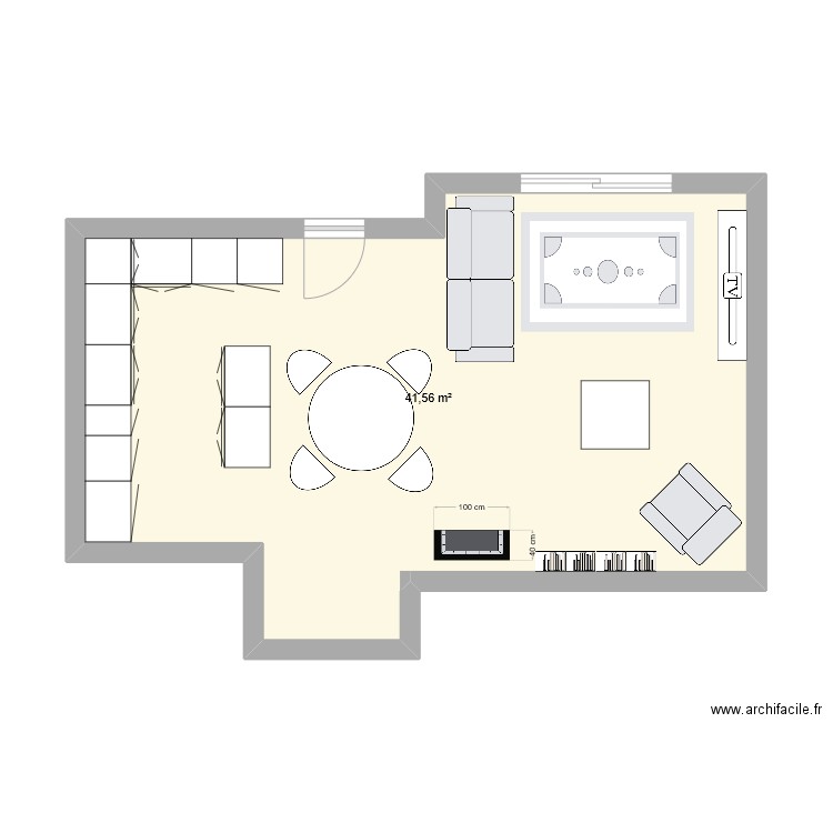 plachy40m_cuisine-salle-salon. Plan de 1 pièce et 42 m2