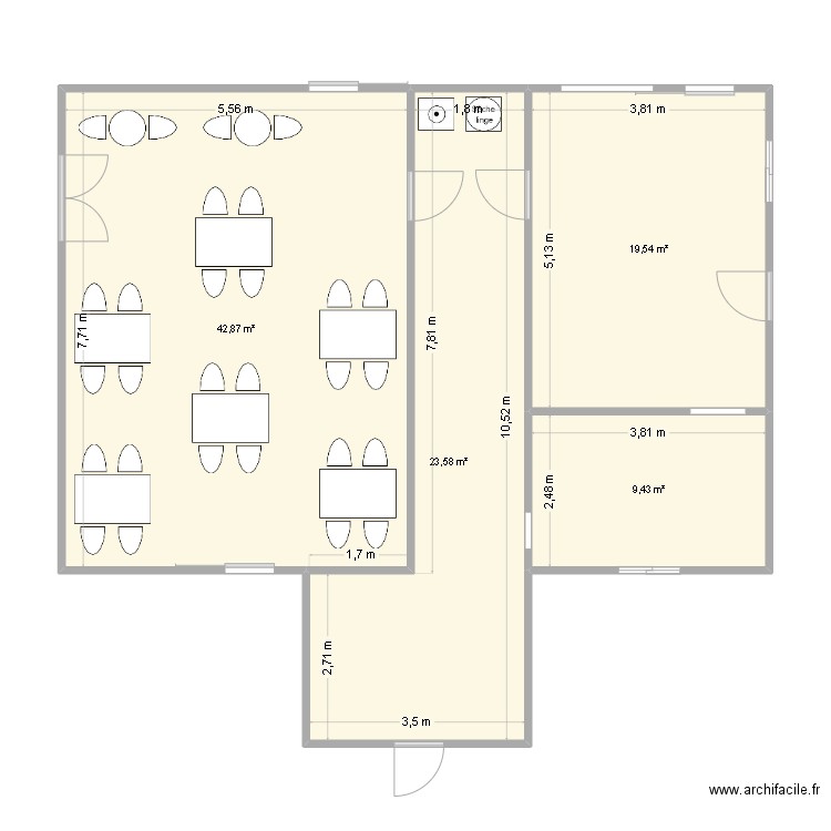 Resto 1. Plan de 4 pièces et 95 m2