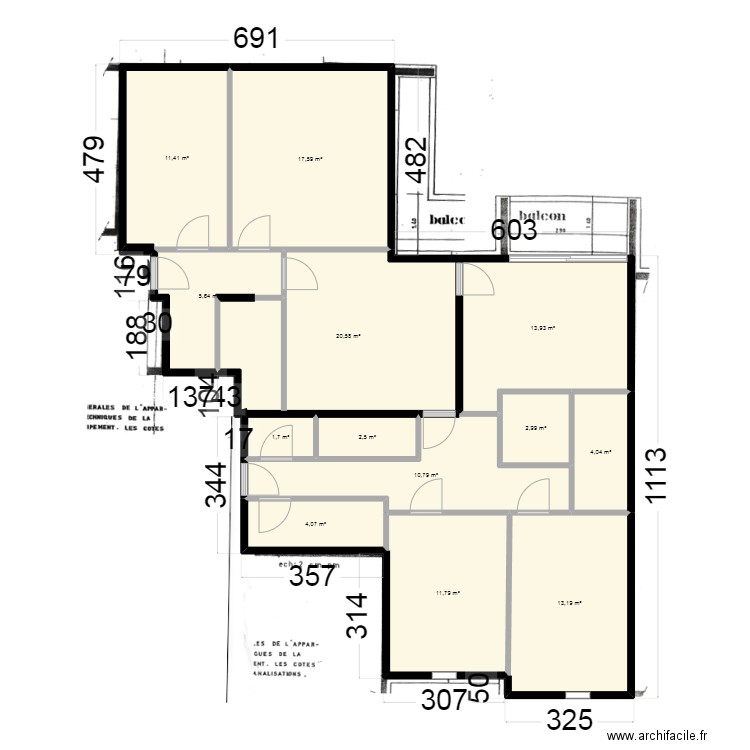 vPieces. Plan de 13 pièces et 120 m2