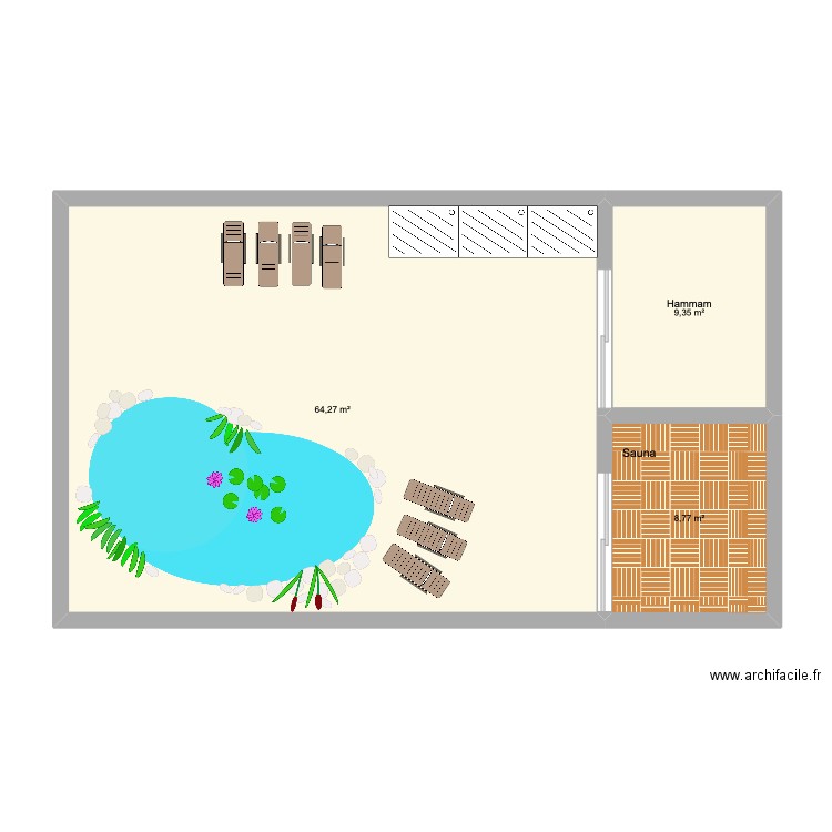 TFE Spa botanic . Plan de 3 pièces et 82 m2