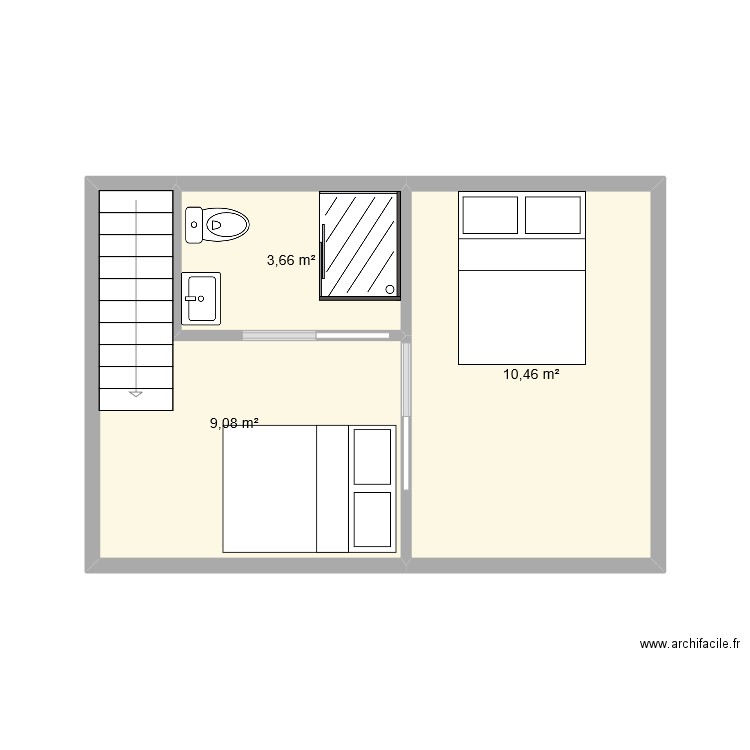 etage pluduno. Plan de 3 pièces et 23 m2