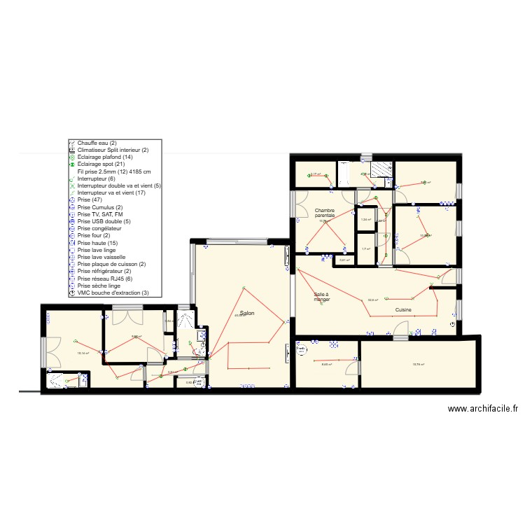 Plan électrique Saloicornes. Plan de 18 pièces et 171 m2