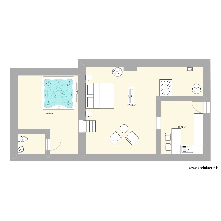 parasoleil. Plan de 3 pièces et 72 m2