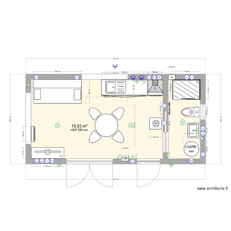 ELISE. Plan de 1 pièce et 20 m2