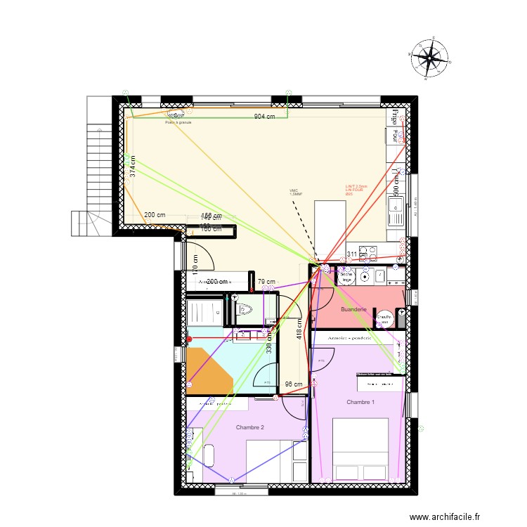 MAISON ELEC RDC CIRCUIT PRISE. Plan de 13 pièces et 90 m2