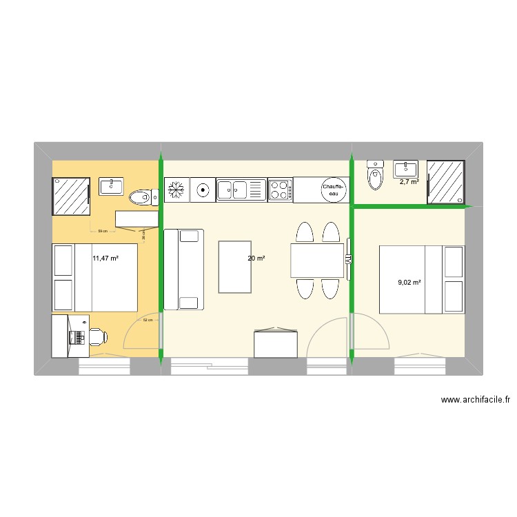 atelier 102Q tx2025 c. Plan de 3 pièces et 40 m2