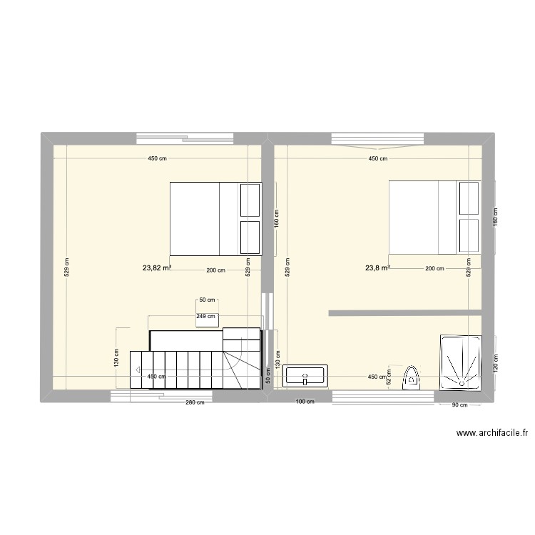 1er etage 3. Plan de 2 pièces et 48 m2