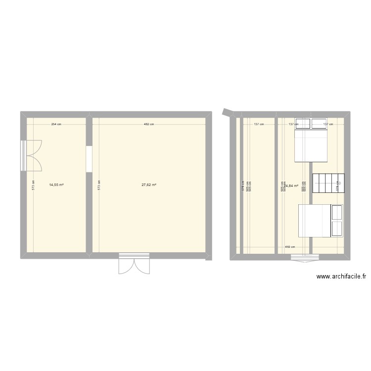 GRANGE. Plan de 3 pièces et 67 m2