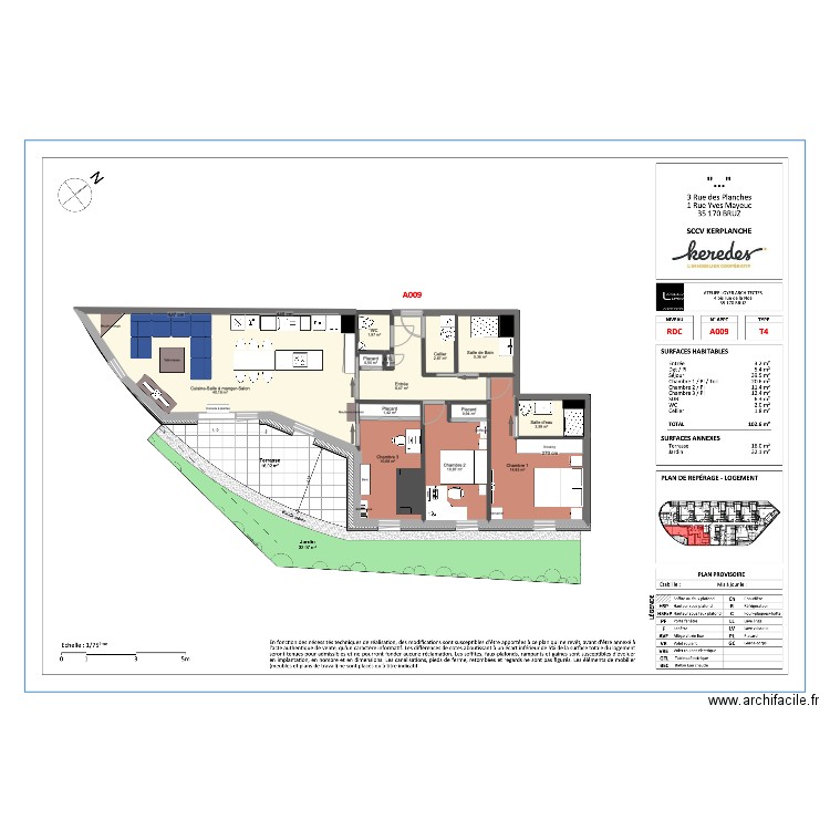 Domaine des Planches Aménagement Cuisine ilot. Plan de 13 pièces et 102 m2