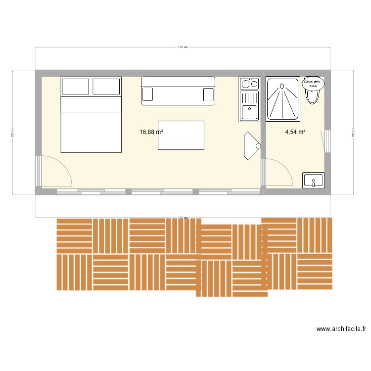 cabane 1. Plan de 2 pièces et 21 m2