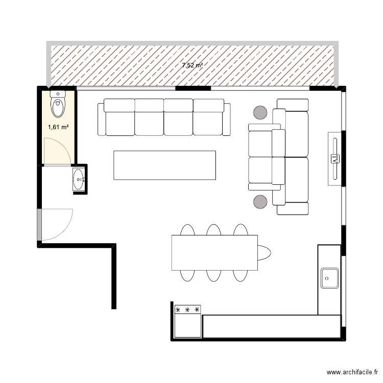 Kalisher. Plan de 2 pièces et 9 m2