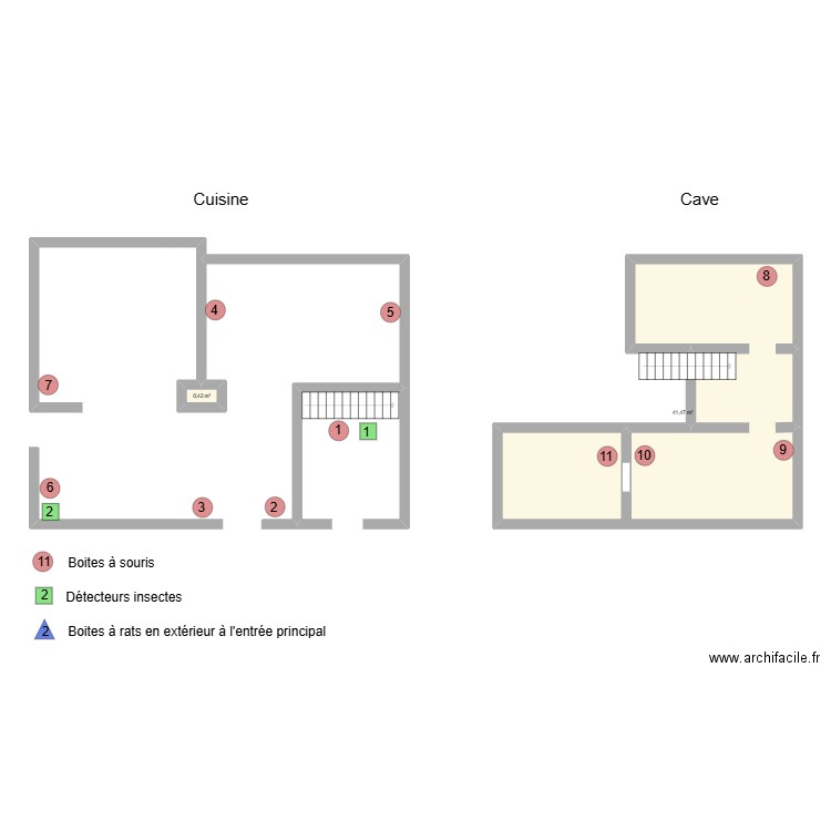 CENTRE MENA. Plan de 2 pièces et 42 m2