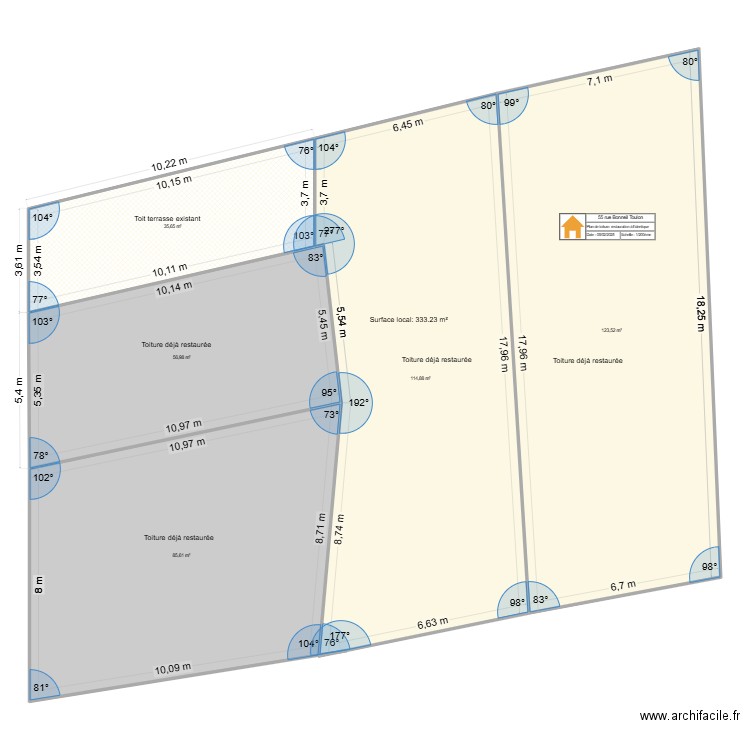 Plan implantation local BORIS 2. Plan de 5 pièces et 417 m2