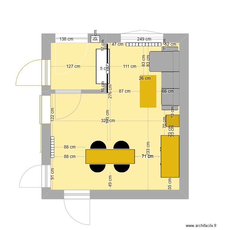 sejour-salon. Plan de 2 pièces et 15 m2