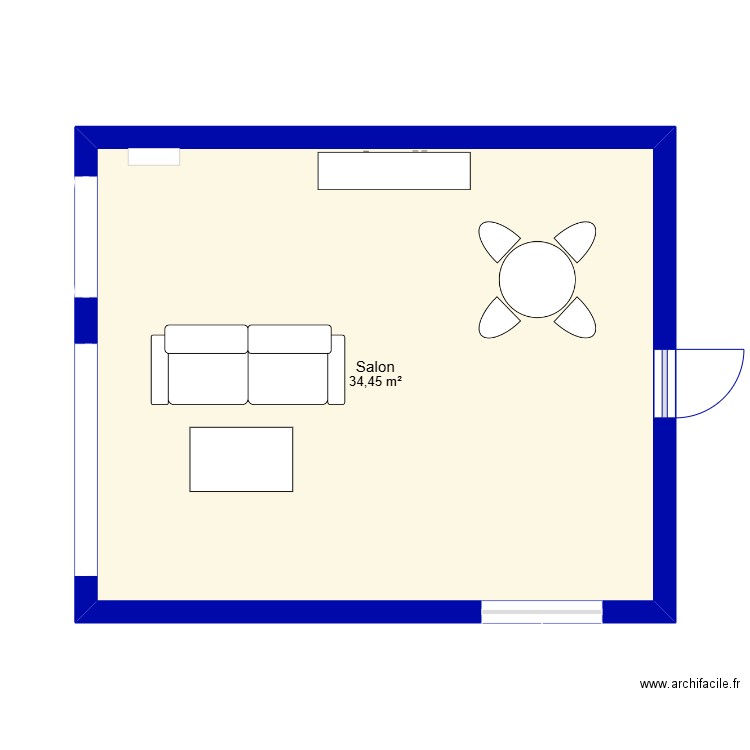 salon. Plan de 1 pièce et 34 m2