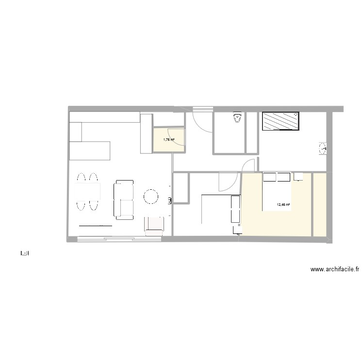 cuiisine saion. Plan de 2 pièces et 14 m2