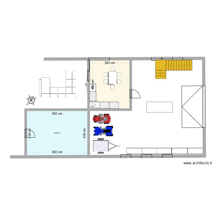 Silo. Plan de 2 pièces et 43 m2