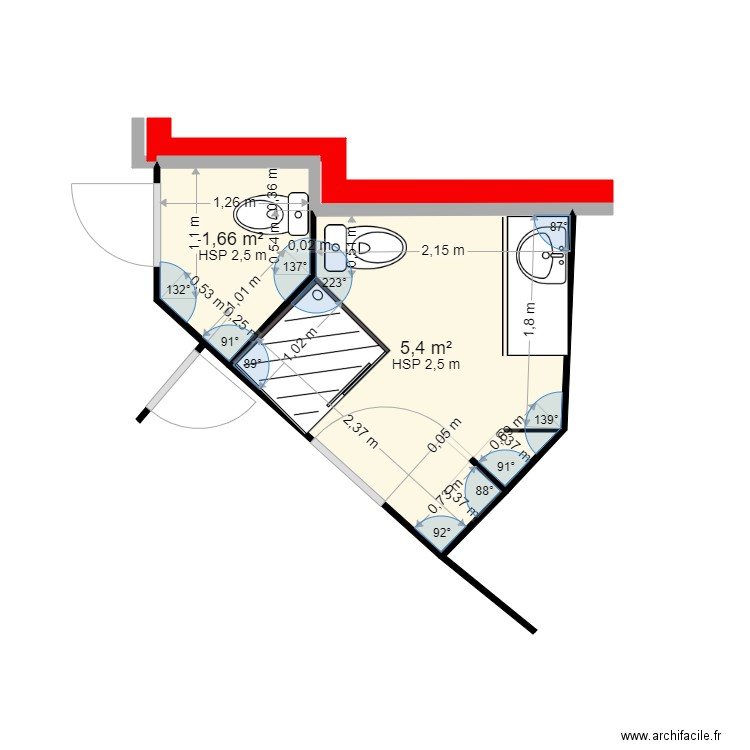 sdb rempart projet 2. Plan de 2 pièces et 7 m2