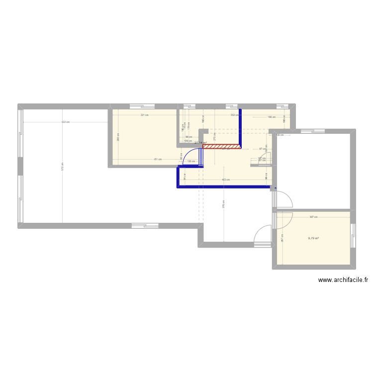 Appartement Parents Hezi - plan moded avec cotations poubelle. Plan de 2 pièces et 37 m2